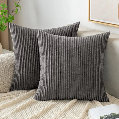 DecorBites™ Corduroy Striped Throw Pillow Covers - Soft Decorative Cushion Cases