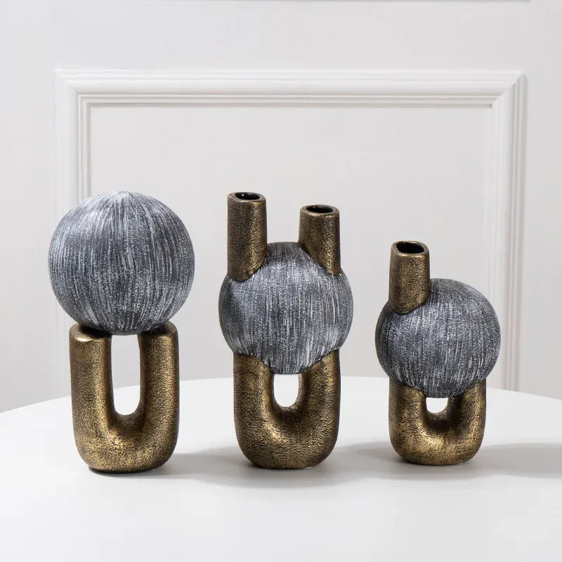 Gold Geometric Ceramic Enamel Flower Vase