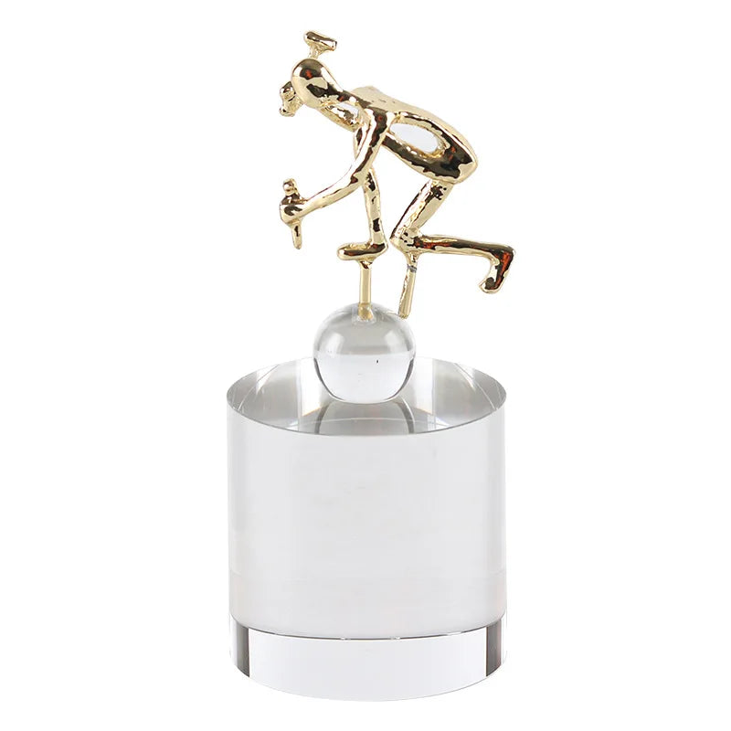 DecorBites™ Geometric Crystal Sculpture: Golden Metal Handcrafted Worker Figurine