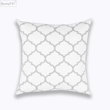 DecorBites™ Geometric Embroidered Cushion Cover Light Grey Cotton 45x45cm
