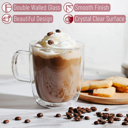 DecorBites™ Double Wall Glass Coffee Cup 250/350ml Heat Resistant Latte Milk Lemon Juice