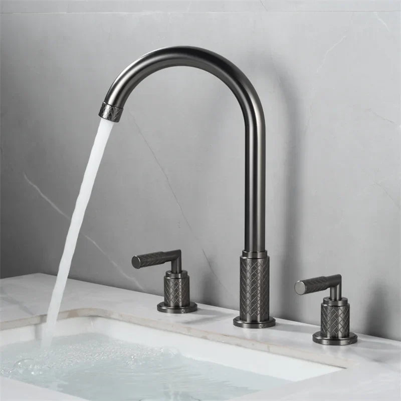 DecorBites™ Black Brass Basin Faucet with Waterfall Effect and 3-Hole Design