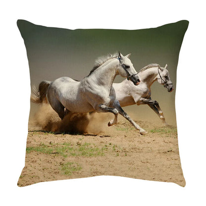 DecorBites™ Galloping Horse Pillowcase: Wild Horse Print Linen Cushion Cover for Home Decoration