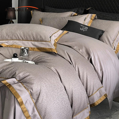 DecorBites™ Egyptian Cotton Leopard Jacquard Luxury Bedding Set with Satin Finish