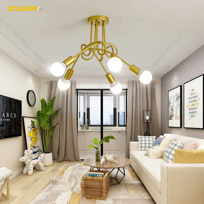 DecorBites™ Gold Black Sputnik Chandelier Pendant Light for Living Room Bedroom Farmhouse