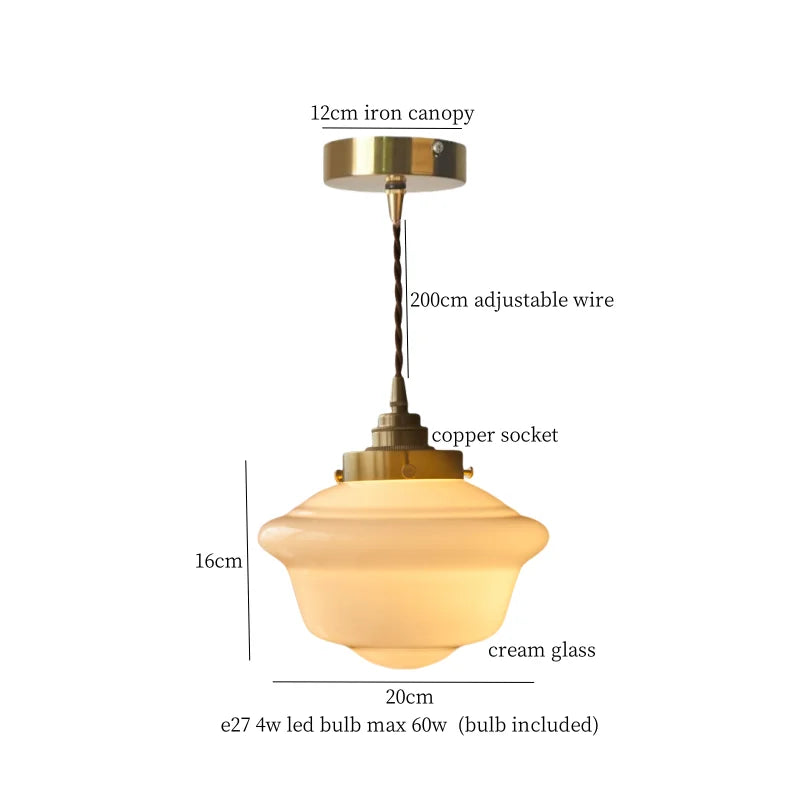 DecorBites™ Cream Glass LED Pendant Brass Hanging Lamp for Kitchen Restaurant Living Room