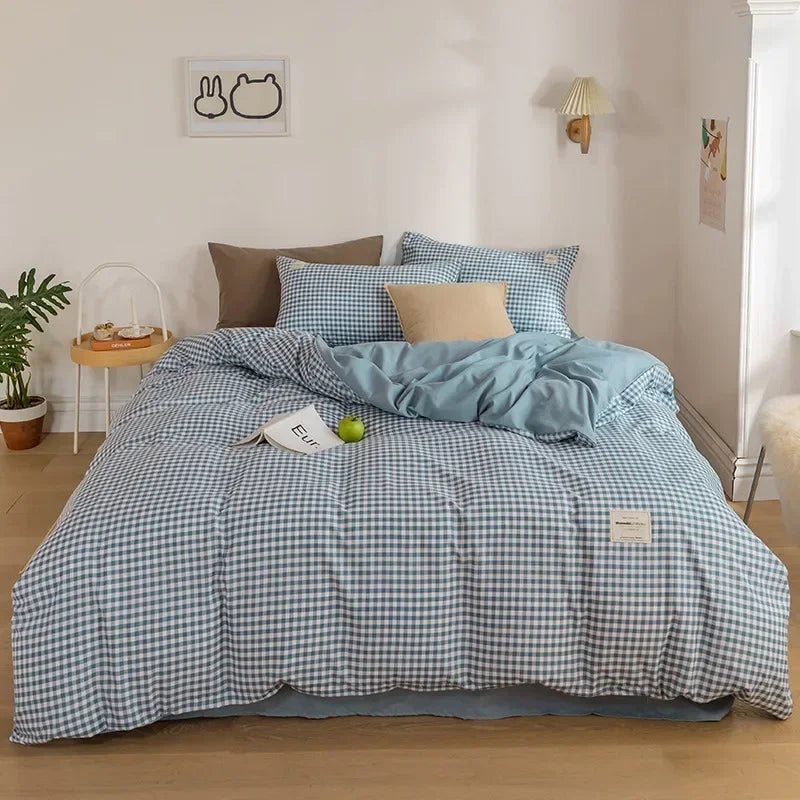 Cotton Grid Print Quilt Cover