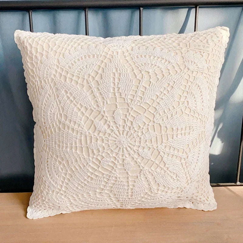 DecorBites™ Crochet Cushion Cover Handmade Woven Pillow Case 40*40cm Square Circular Decorative Pillows