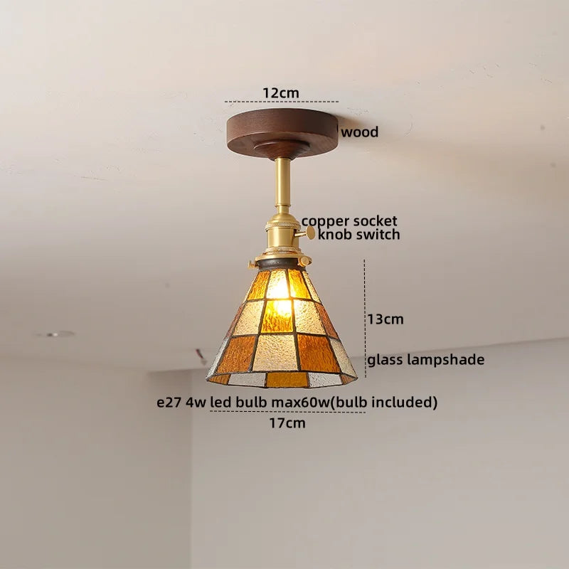 DecorBites™ Green Glass LED Ceiling Lights: Modern Copper Wood Indoor Lamp