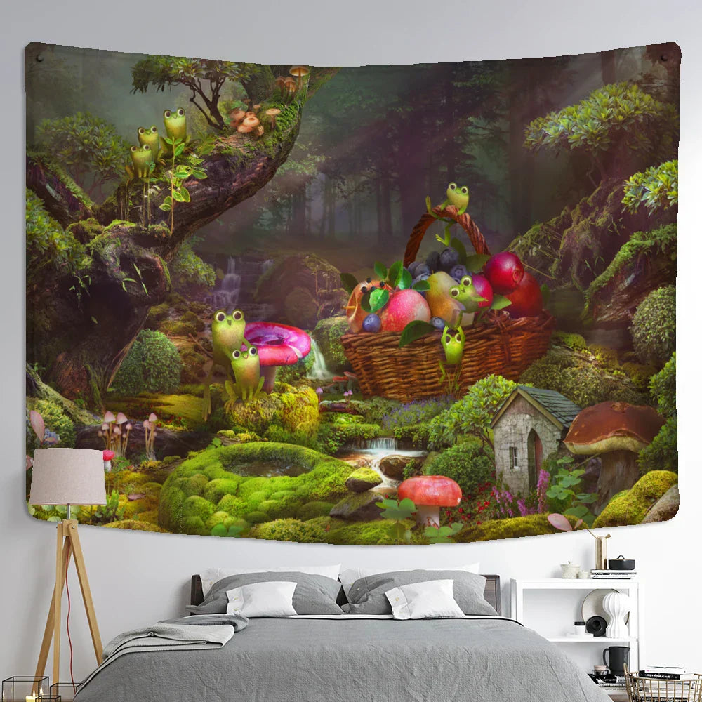 DecorBites™ Little Frog Tapestry Wall Hanging - Forest Psychedelic Art for Kids' Room