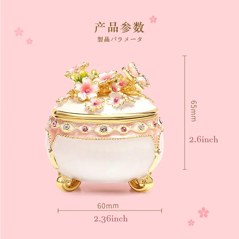 DecorBites™ Enameled Metal Jewelry Trinket Box Figurines Hand Painted Storage Case