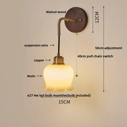 DecorBites™ Adjustable LED Wall Lamp Sconce Copper Wood Glass Stair Light