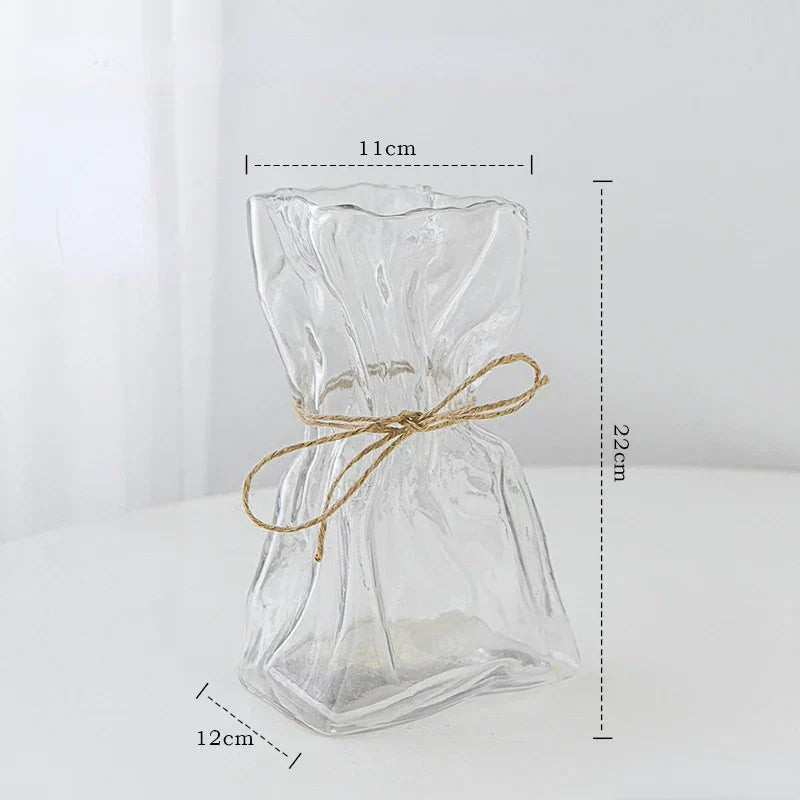DecorBites™ Clear Glass Vase Irregularly Folded Handicraft Ornaments Hydroponic Flower Vases