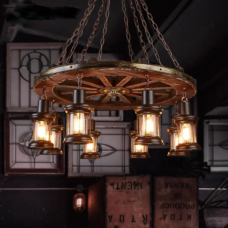 DecorBites™ Iron Wheel LED Pendant Lights - Industrial Metallic Lustre Hanging Lamps