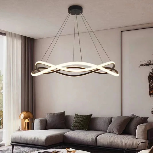 DecorBites™ Black Geometric LED Ring Chandelier for Elegant Spaces
