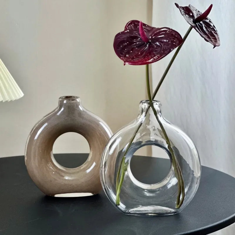 DecorBites™ Geometric Circles Glass Vase for Home Decor and Flower Arrangement