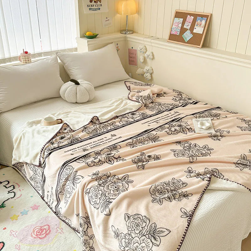 DecorBites™ Cozy Milk Velvet Blanket: Cute Pattern, Warm, Multi-Functional Sofa & Travel Shawl