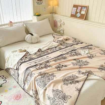 DecorBites™ Cozy Milk Velvet Blanket: Cute Pattern, Warm, Multi-Functional Sofa & Travel Shawl