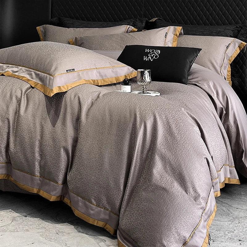DecorBites™ Egyptian Cotton Leopard Jacquard Luxury Bedding Set with Satin Finish