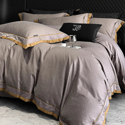 DecorBites™ Egyptian Cotton Leopard Jacquard Luxury Bedding Set with Satin Finish