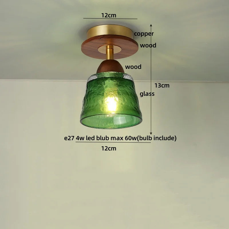 DecorBites™ Amber Ice Crack Glass Wood Ceiling Light - Nordic Modern LED Fixture