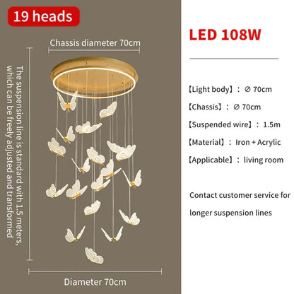 DecorBites™ Gold LED Butterfly Pendant Lights for Home Staircase, Living Room, Bedroom Chandeliers