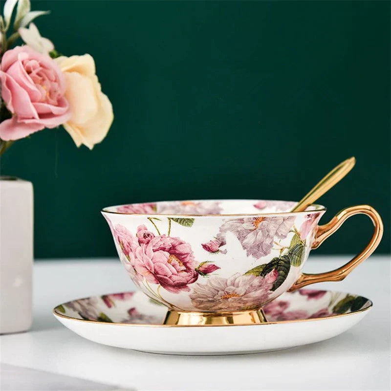 DecorBites™ Bone China Tea Cup Set with Saucer Spoon - Elegant Black Tea Party Coffeeware
