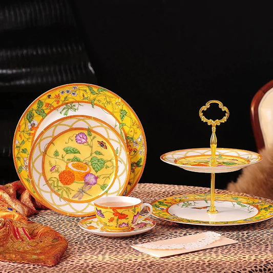 DecorBites™ Elegant Butterfly Kitchen Tableware Set: Coffee Cup, Saucer, Coffeepot, Creamer, Sugar Jar, Plates, Cake Plate
