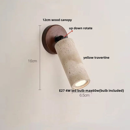 DecorBites™ LED Wall Sconce Iron Rotate Kitchen Bedroom Hallway Yellow Travertine Wood Mirror Light