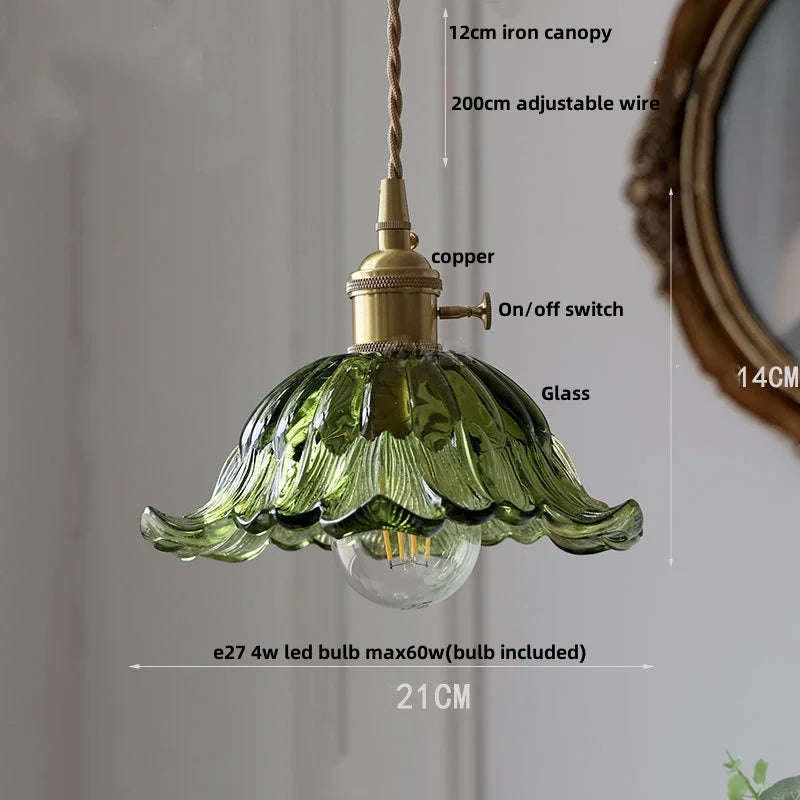 Green Glass Pendant Light Nordic Iron Frame