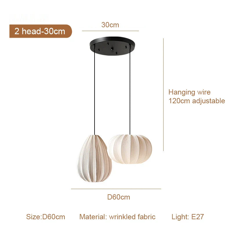 Pleated Fabric Pendant Light Wabi Sabi 3-Head