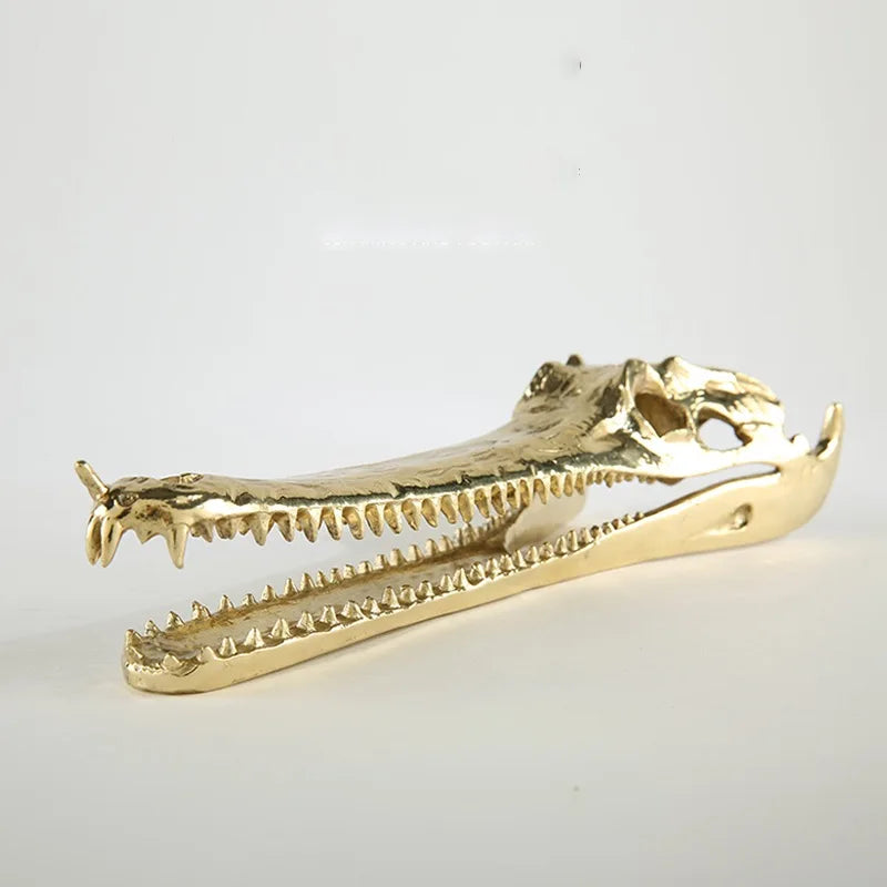 Golden Crocodile Skull Sculpture