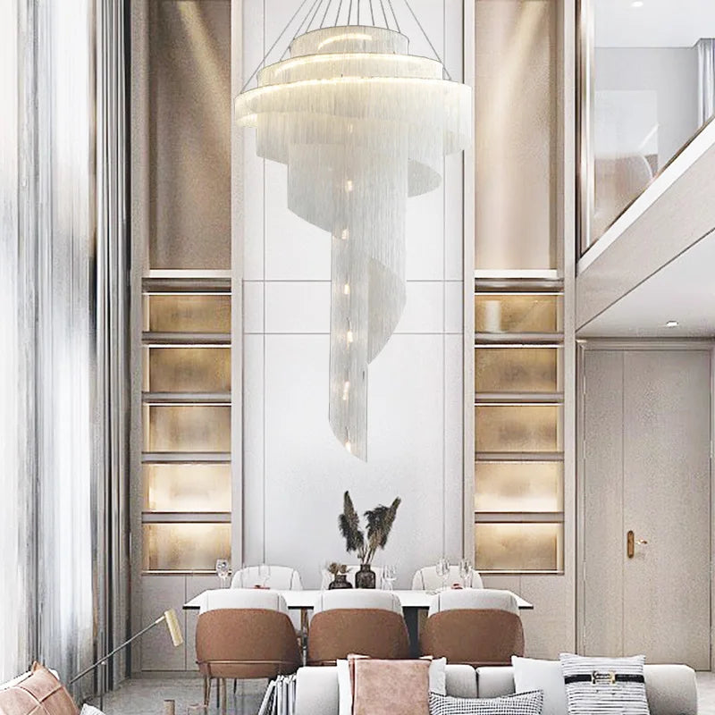 DecorBites™ Gold Tassel LED Chandelier for High Ceilings - Elegant Home Decor Lighting