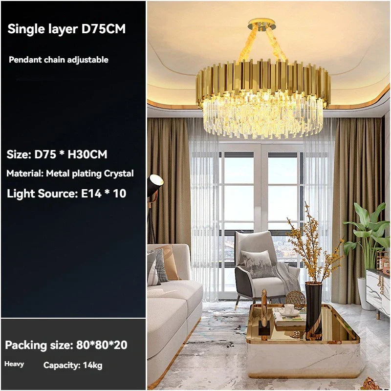 DecorBites™ Crystal Gold Chandelier LED Ceiling Pendant for Living Room Bedroom Kitchen Island