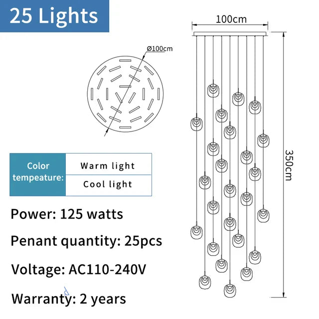 Gold Crystal Staircase Chandelier 36-Light Dia100cm