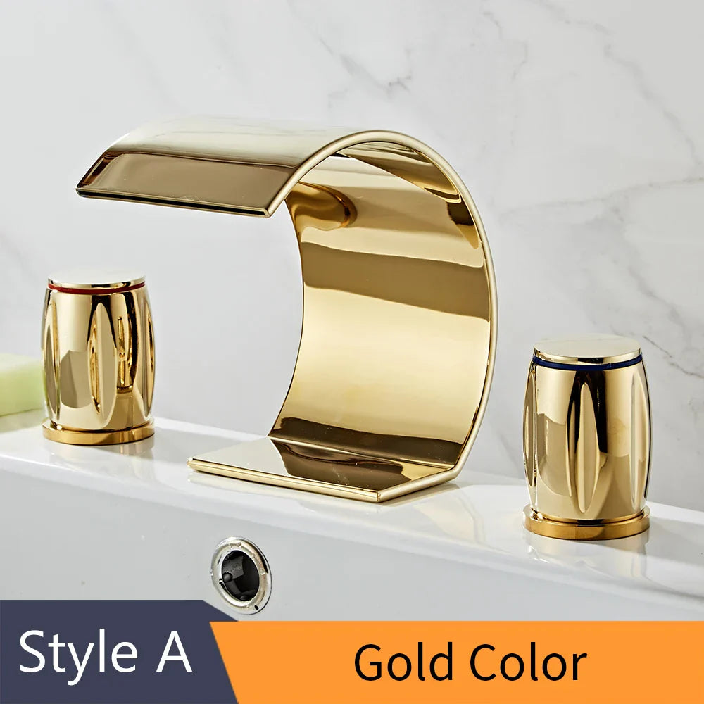 DecorBites™ Gold Double Handle Basin Faucet - Three Hole Bathroom Sink Mixer