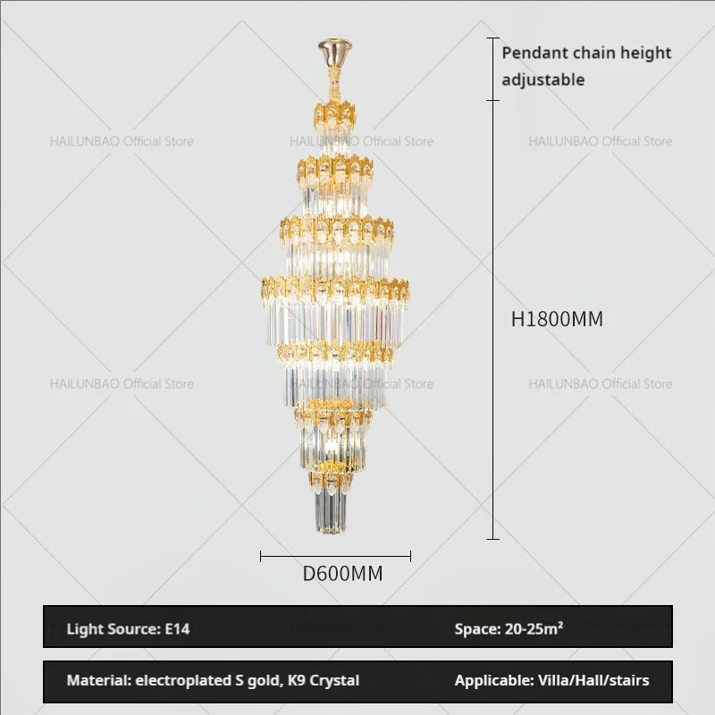 DecorBites™ Crystal Staircase Chandelier: Luxurious European Style for Villa Living