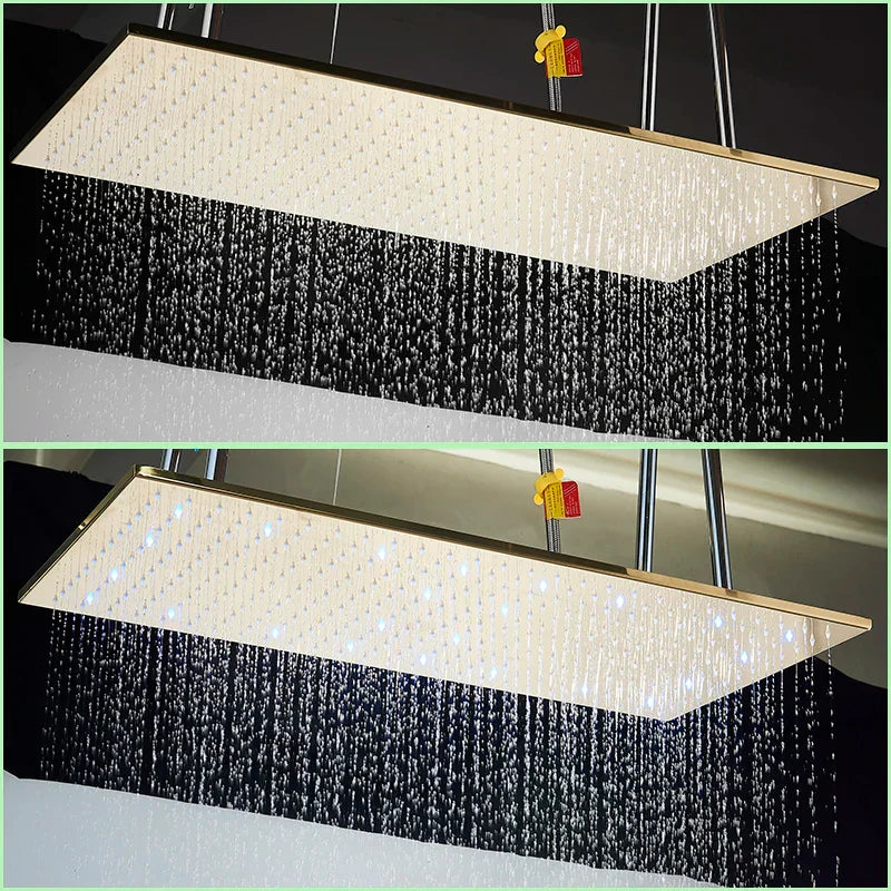 DecorBites™ Brushed Gold LED Thermostatic Shower Faucet Set with Ceiling Rainfall Shower Head