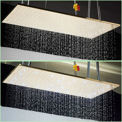 DecorBites™ Brushed Gold LED Thermostatic Shower Faucet Set with Ceiling Rainfall Shower Head