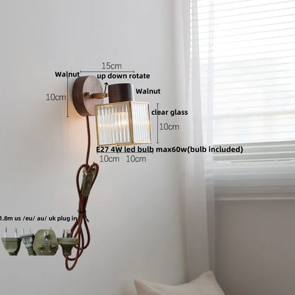 DecorBites™ LED Walnut Wood Wall Sconce Clear Glass Bathroom Mirror Light