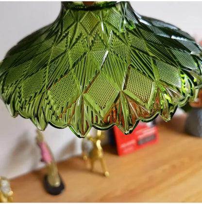 Korean Retro Glass Pendant Light With Wood Accent