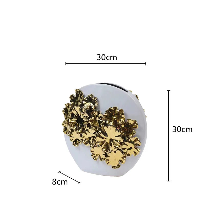 DecorBites™ Gold Embossed Flower Ceramic Vase for Home Decoration and Floral Arrangements
