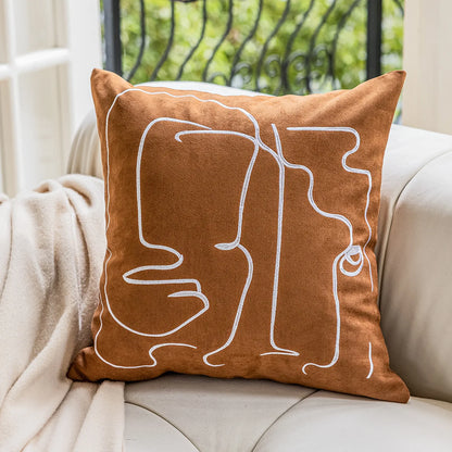 DecorBites™ Geometric Embroidery Plush Cushion Cover Brown Decorative Sofa Pillow Case