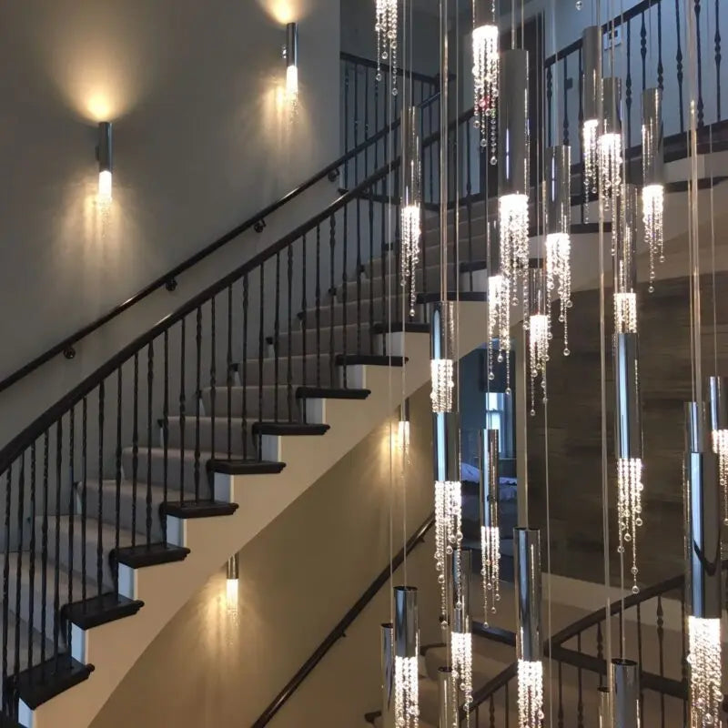 Crystal LED Staircase Chandelier 20-Light Cascade