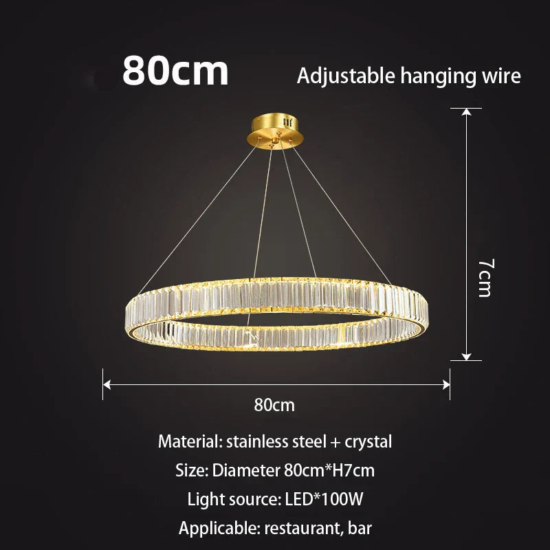 DecorBites™ Gold Crystal Round Ring Chandeliers with LED Pendant Light for Ceiling Lighting