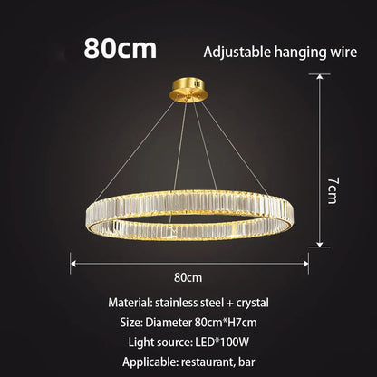 DecorBites™ Gold Crystal Round Ring Chandeliers with LED Pendant Light for Ceiling Lighting
