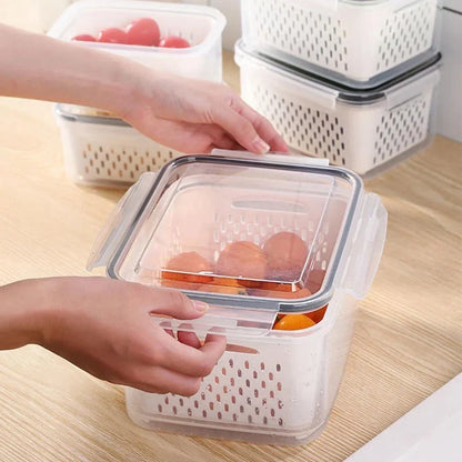 DecorBites™ Fridge Storage Containers with Drain Basket for Kitchen Organization