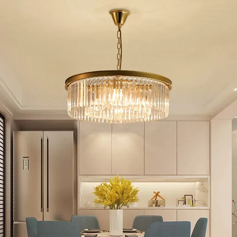 DecorBites™ Gold Black Metal Crystal Pendant Lights Chain Hanging LED Suspension Lamp Fixtures