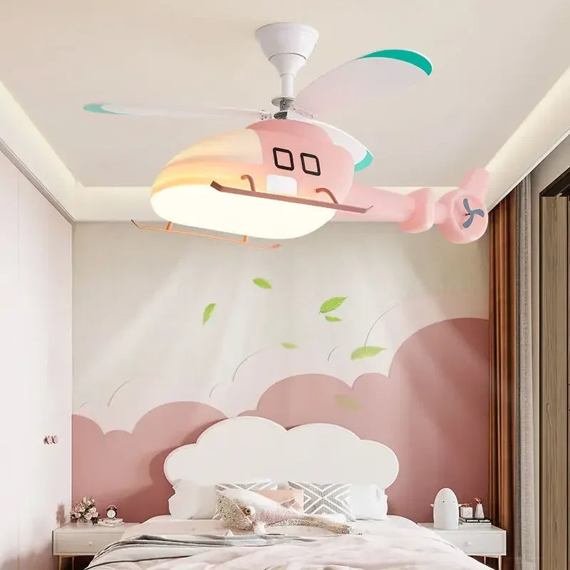 Blue Helicopter Ceiling Fan 90cm Kids Room