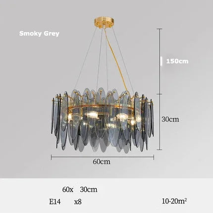Gold Glass Pendant Chandelier 2-Tier 100cm